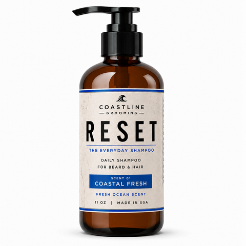Coastline Grooming RESET Everyday Shampoo – Coastal Fresh | Premium Daily Conditioning Shampoo for Beard & Hair | Sulfate Free | Fresh Ocean Scent | 11 oz